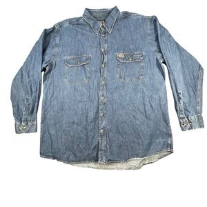 Guide Series Blue Denim Button Down Shirt Mens 3XLT Long Sleeve Workwear